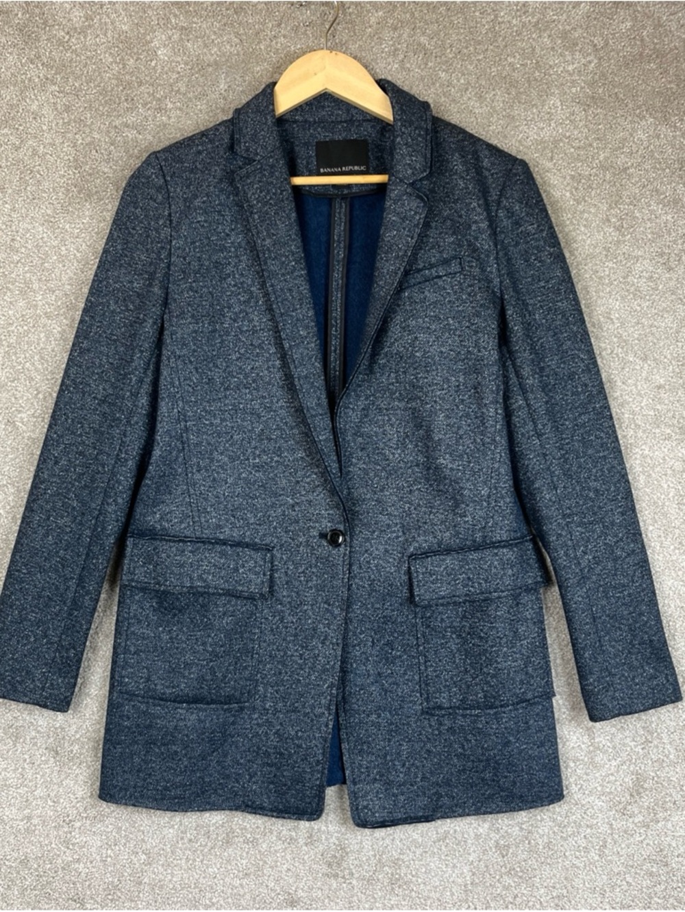 Banana Republic Jacket Womens 8 Blue Wool Blend Button Blazer Preppy- 4655